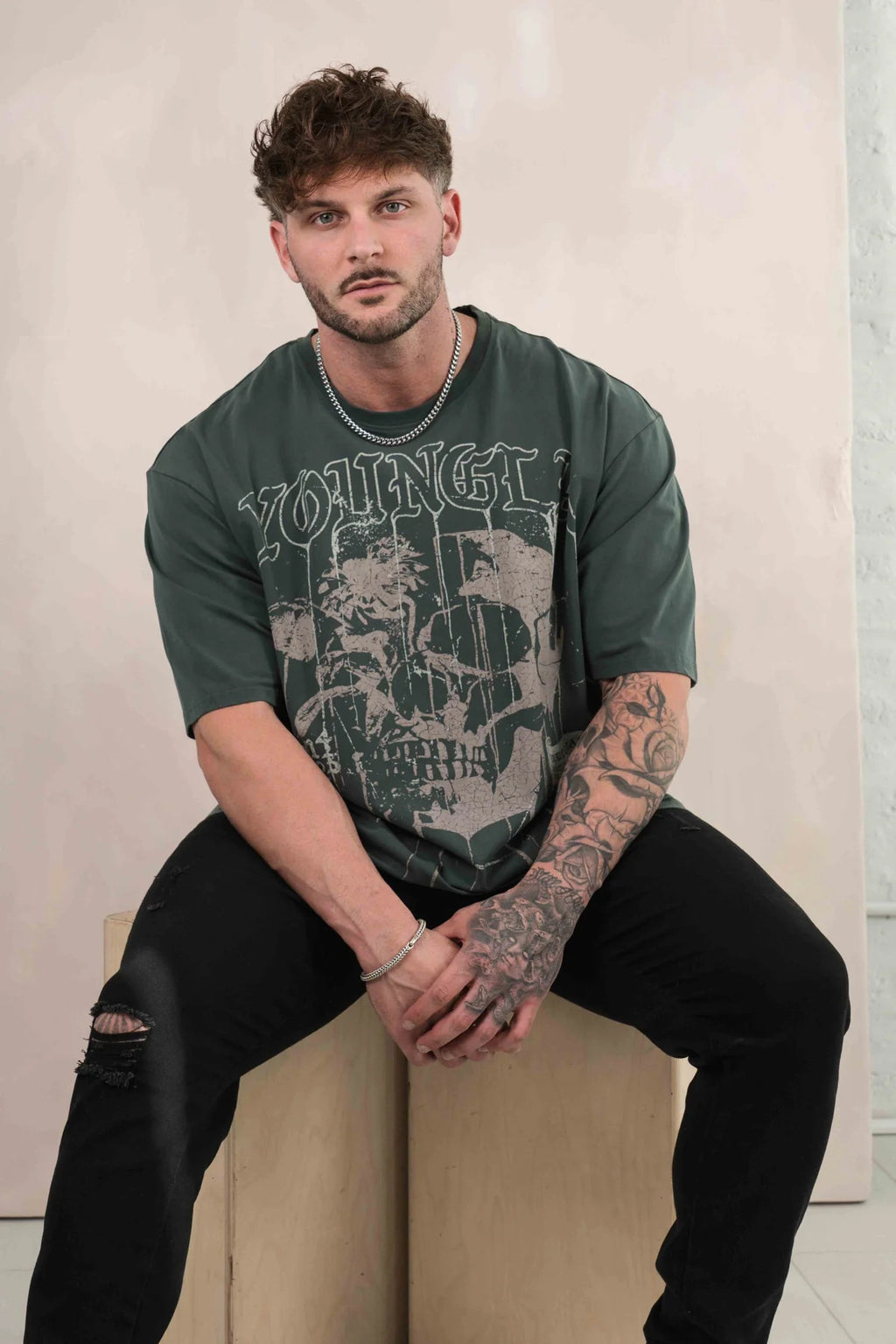 YOUNGLA 4116 Floral Skull Tees
