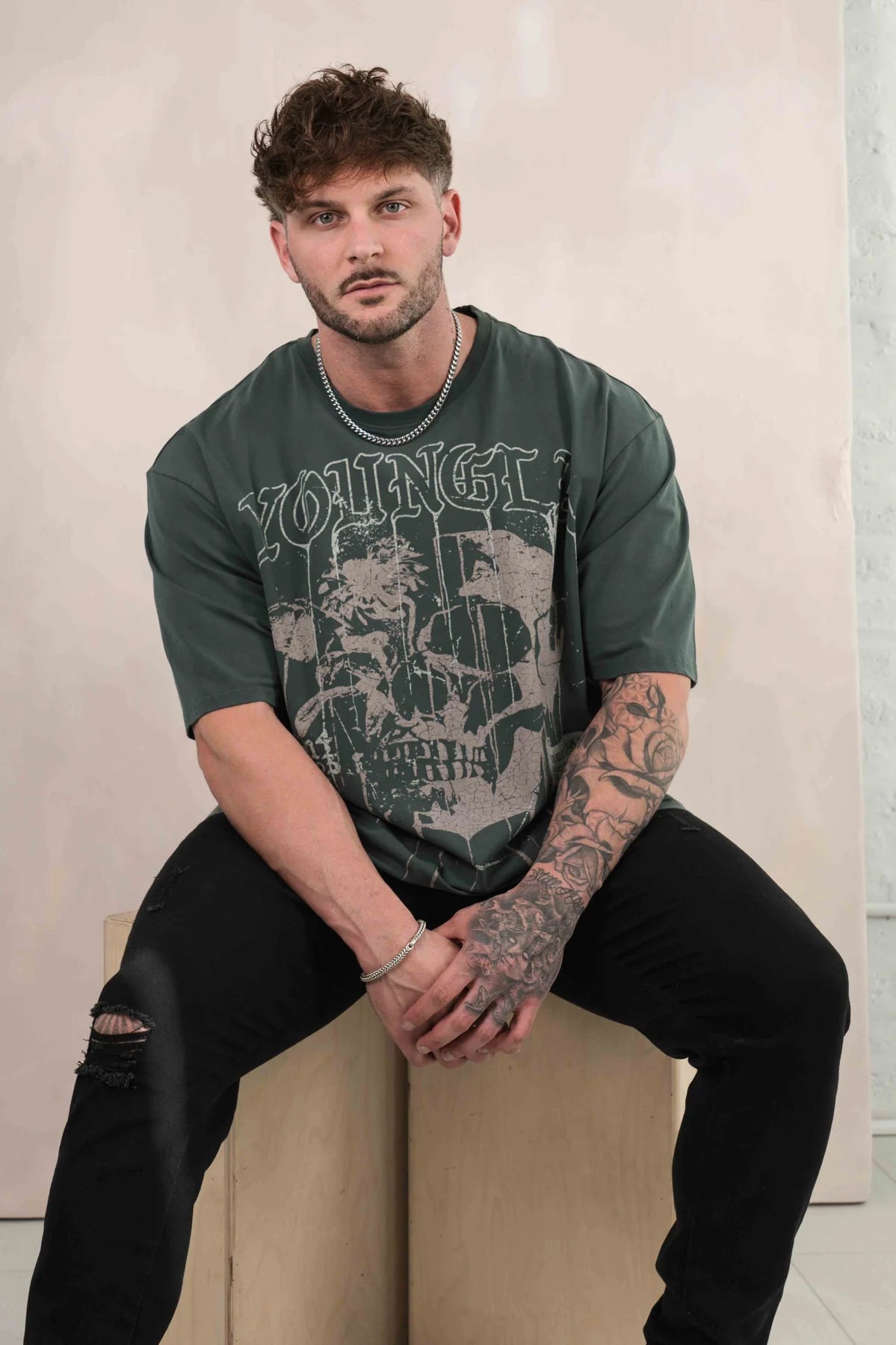 YOUNGLA 4116 Floral Skull Tees