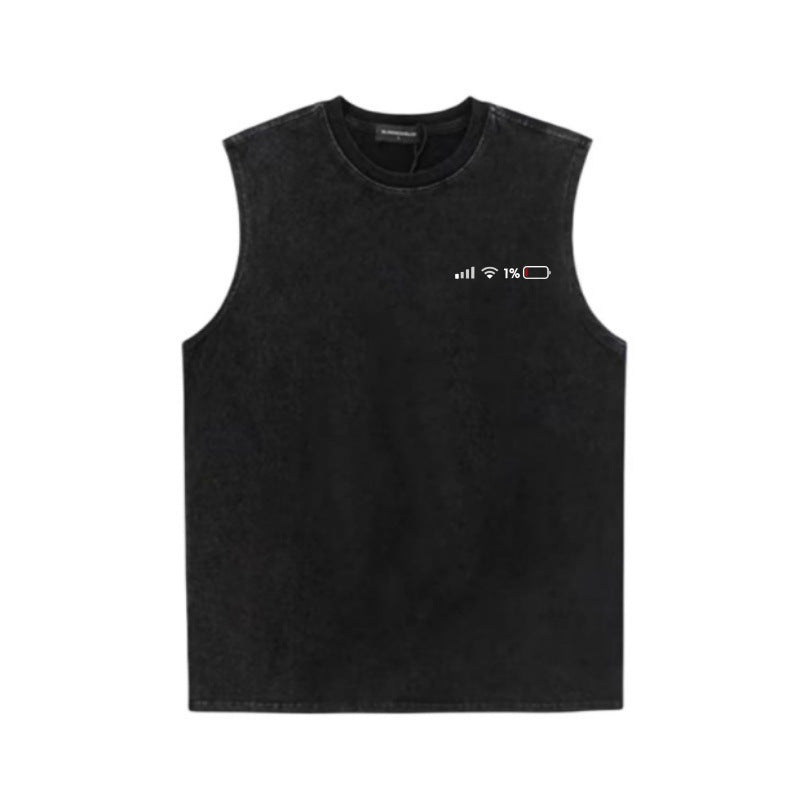 Vintage Washed Cotton Tank Men Graphic Print Loose Sleeveless Vest