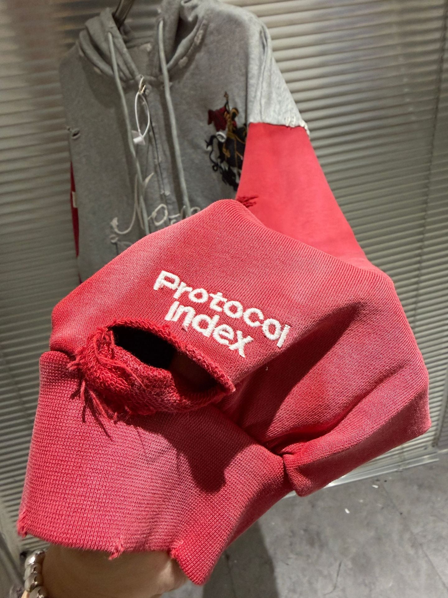 Protocol Index Russia Horse Embroidery Colorblock Zip Up Hoodie Unisex