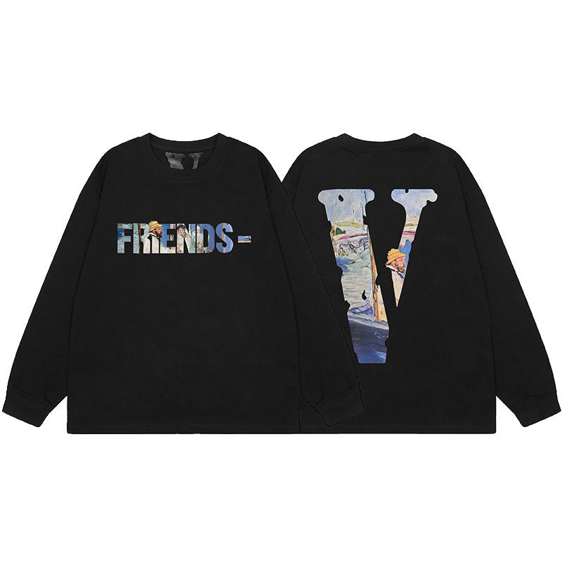 VLONE Big V Graphic Long Sleeve Tee Streetwear Cotton Oversized Shirt