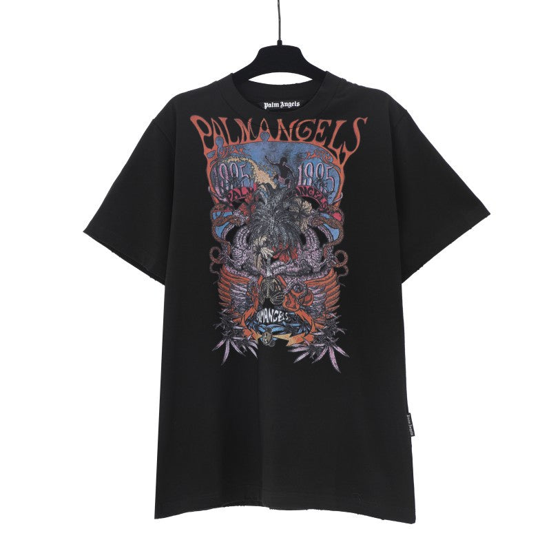 Palm Angels Graffiti Flame Palm Tree Graphic Oversized Tee Streetwear