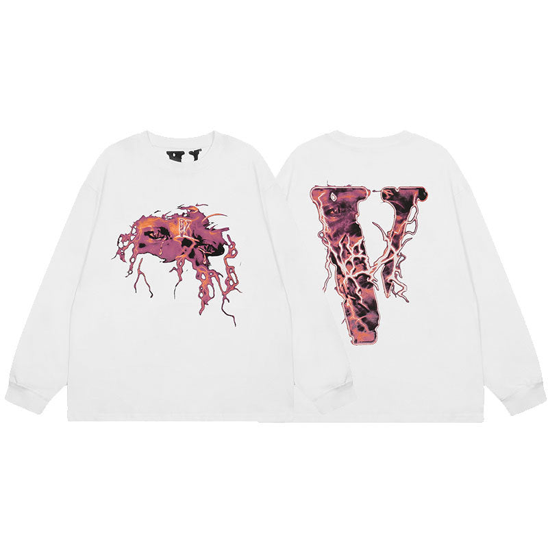 VLONE Big V Graphic Long Sleeve Tee Streetwear Cotton Oversized Shirt