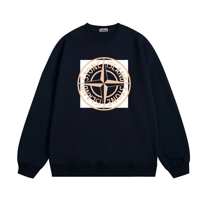 Stone Island Compass Print Crewneck Sweatshirt Men Winter Fleece Top