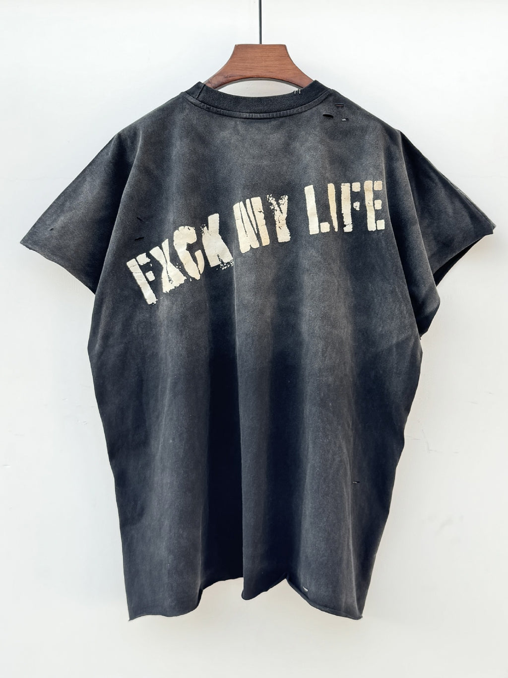 Washed Distressed Drip Letter Print Crew Neck Short Sleeve T Shirt