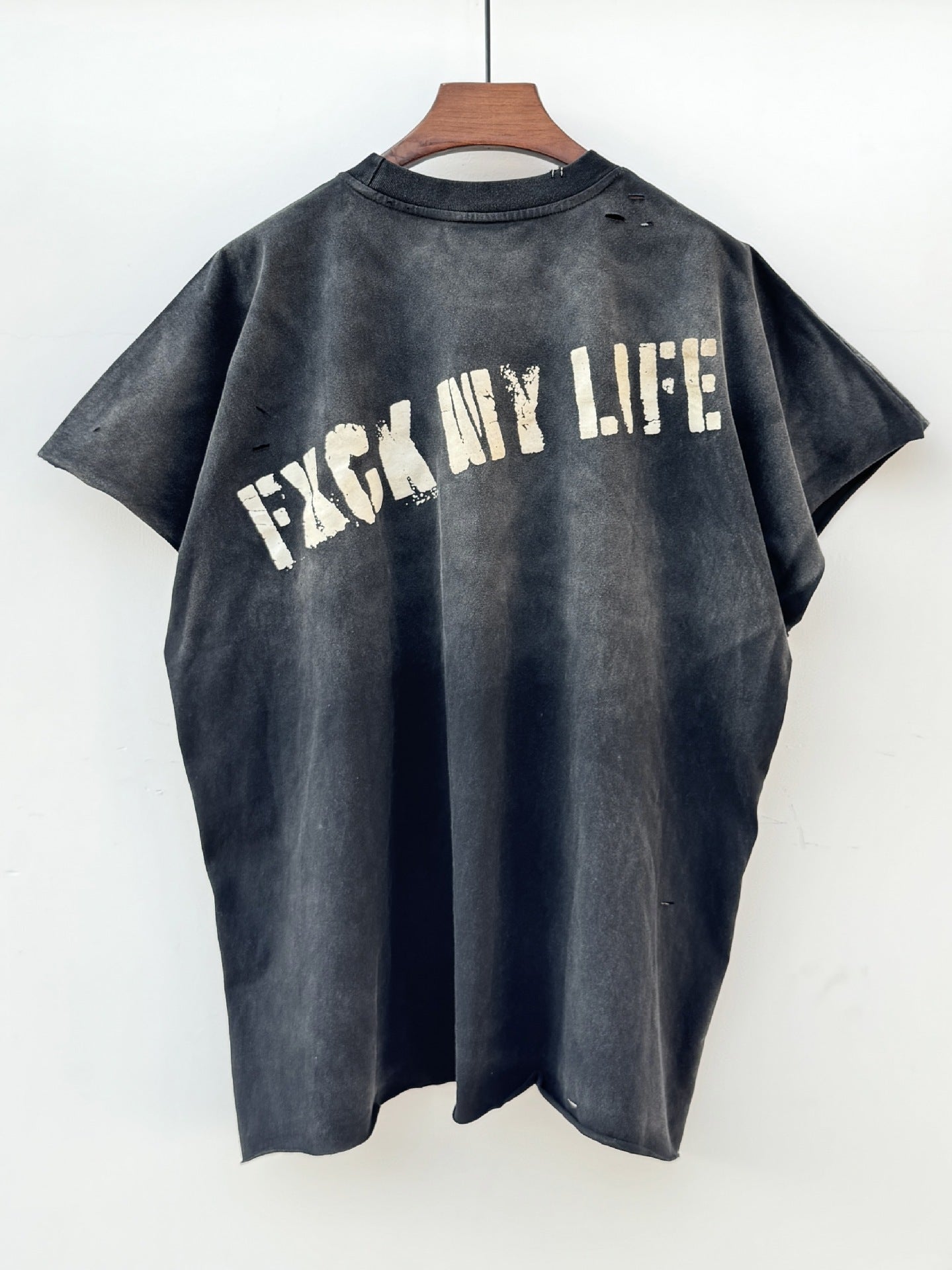 Washed Distressed Drip Letter Print Crew Neck Short Sleeve T Shirt