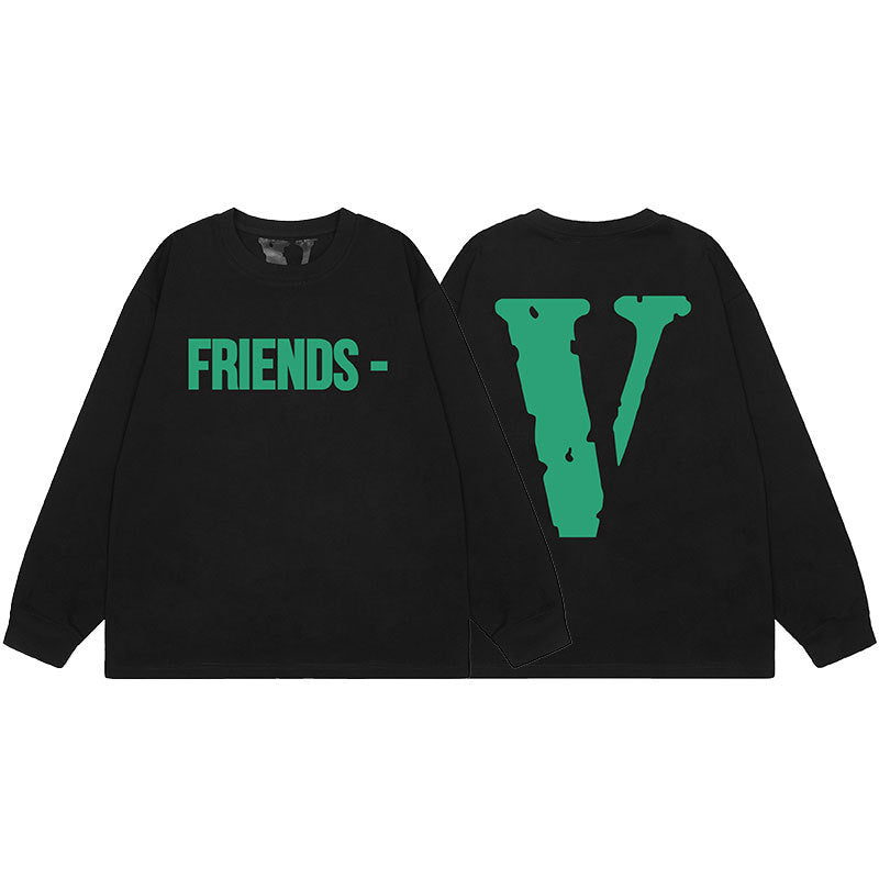 VLONE Big V Graphic Long Sleeve Tee Streetwear Cotton Oversized Shirt