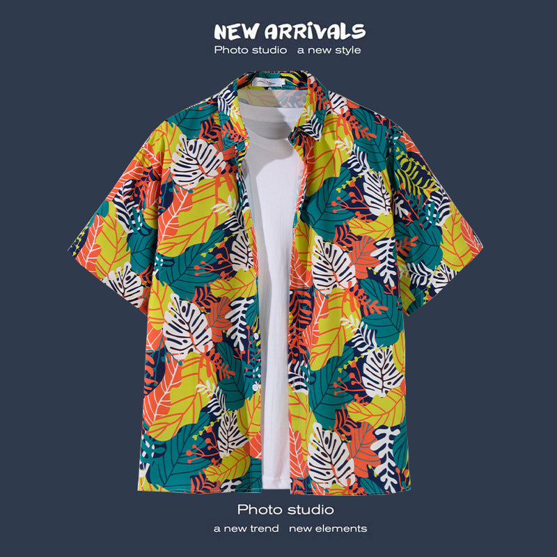 Mens Vintage Tropical Hawaiian Floral Loose Short Sleeve Beach Shirt