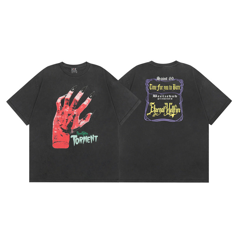 Saint Michael Vintage Washed Distressed Hole Loose Streetwear T-Shirt
