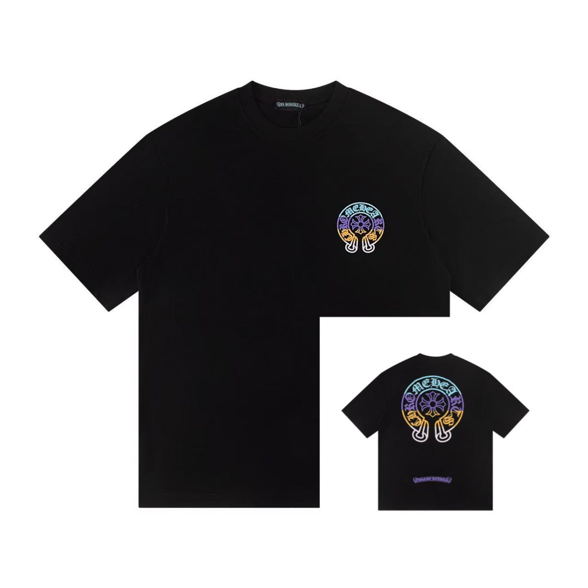 Chrome Hearts Color Sanskrit Cross Horseshoe Print Short Tee Unisex