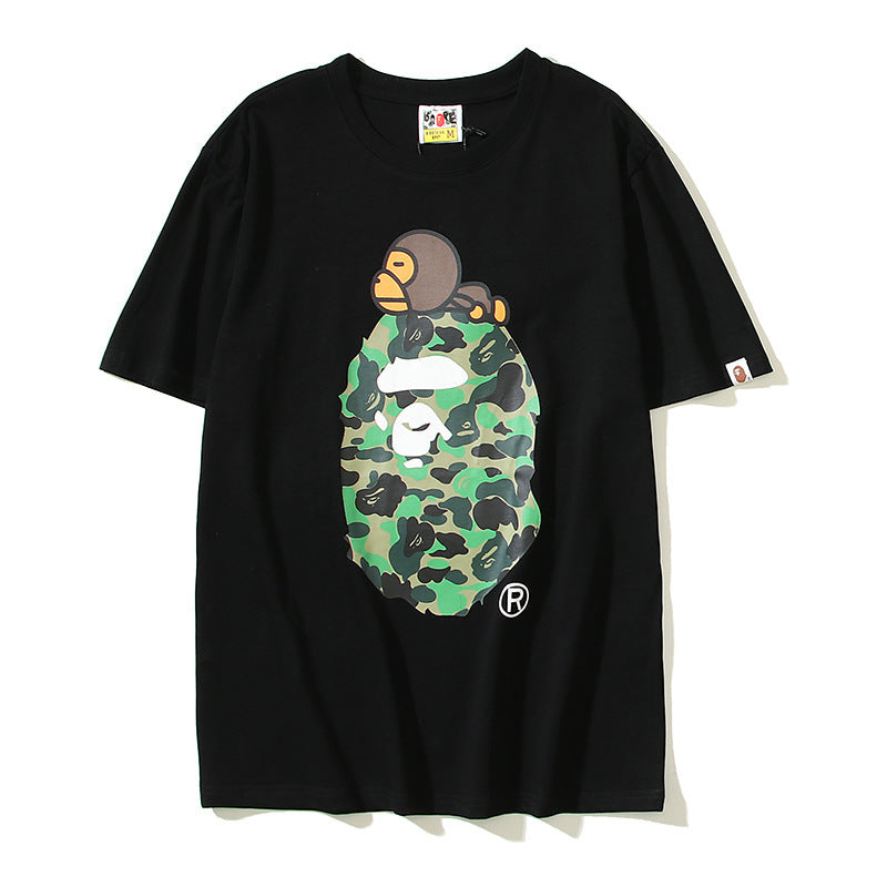 BAPE Classic Camo Ape Head Letter Print Loose Unisex Casual T-Shirt