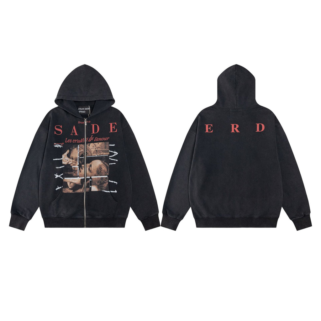 ERD Distressed Washed Vintage Full Zip Hoodie Jacket Unisex