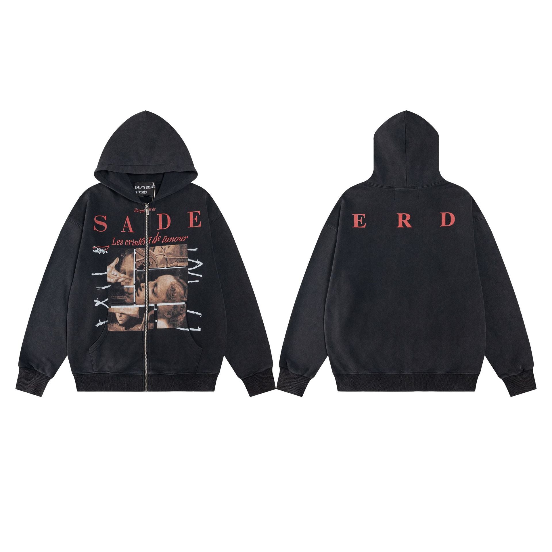 ERD Distressed Washed Vintage Full Zip Hoodie Jacket Unisex