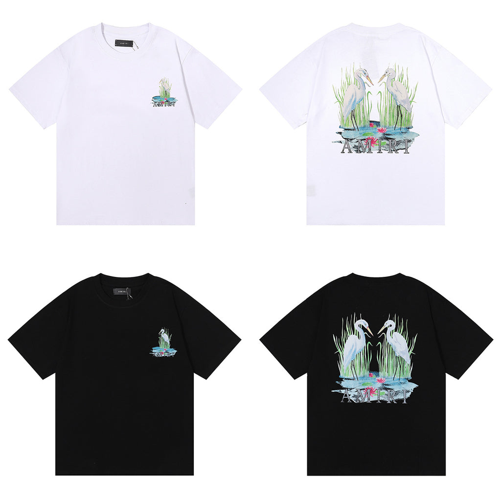 Amiri Rose Skull Letter Graphic Short Sleeve Tee Streetwear Unisex