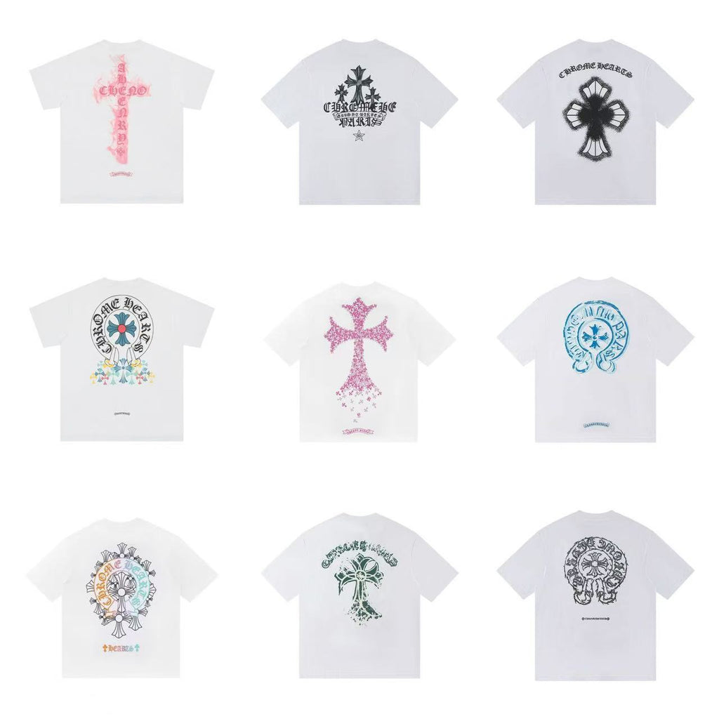 Chrome Hearts Color Sanskrit Cross Print Short Tee Unisex Y2K