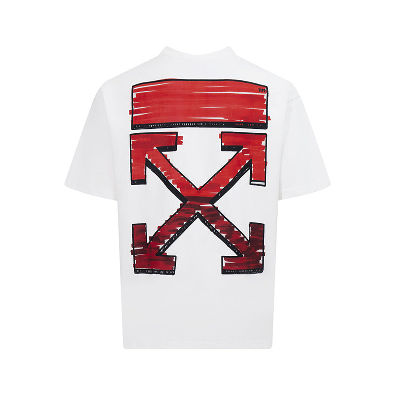 Tape Arrow Graphic Print Streetwear Crew Neck Short Sleeve T Shirt