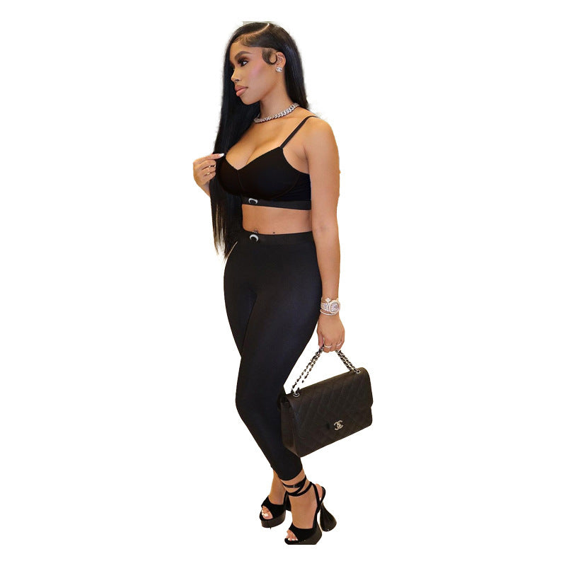 Moon Print Cami Crop Top High Waist Leggings 2 Piece Outfit Set