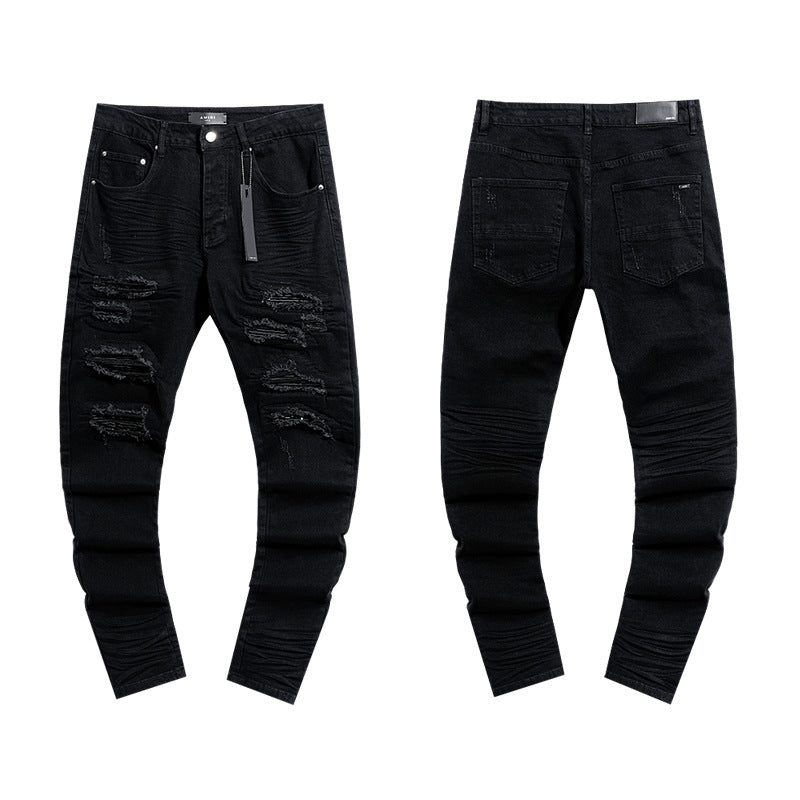 Amiri Distressed Splash Ink Stretch Slim Tapered Denim Jeans Unisex