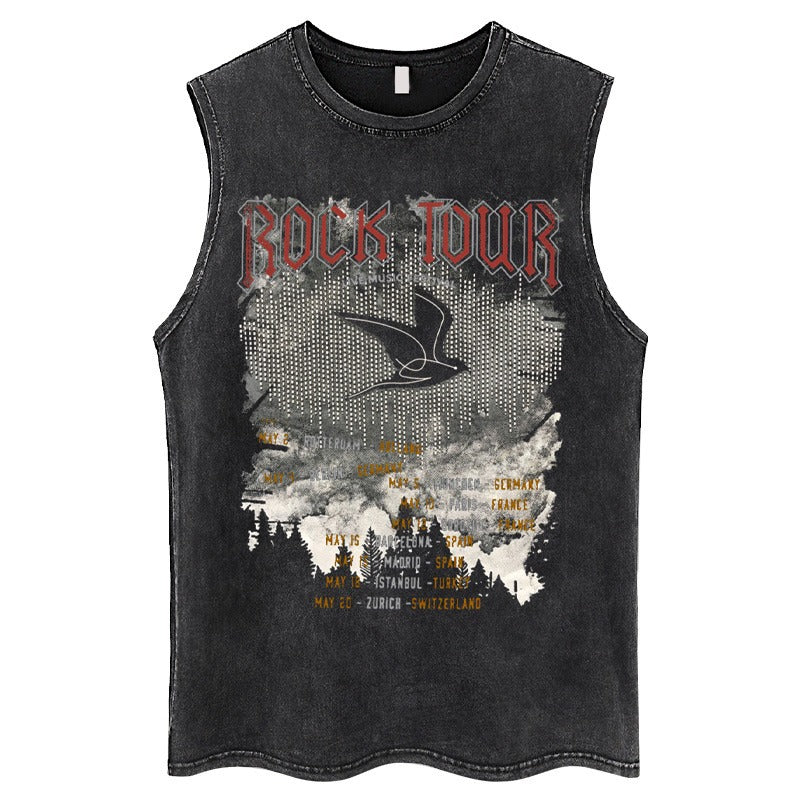 Vintage Washed Graphic Tank Top Mens American Street Sleeveless Tee