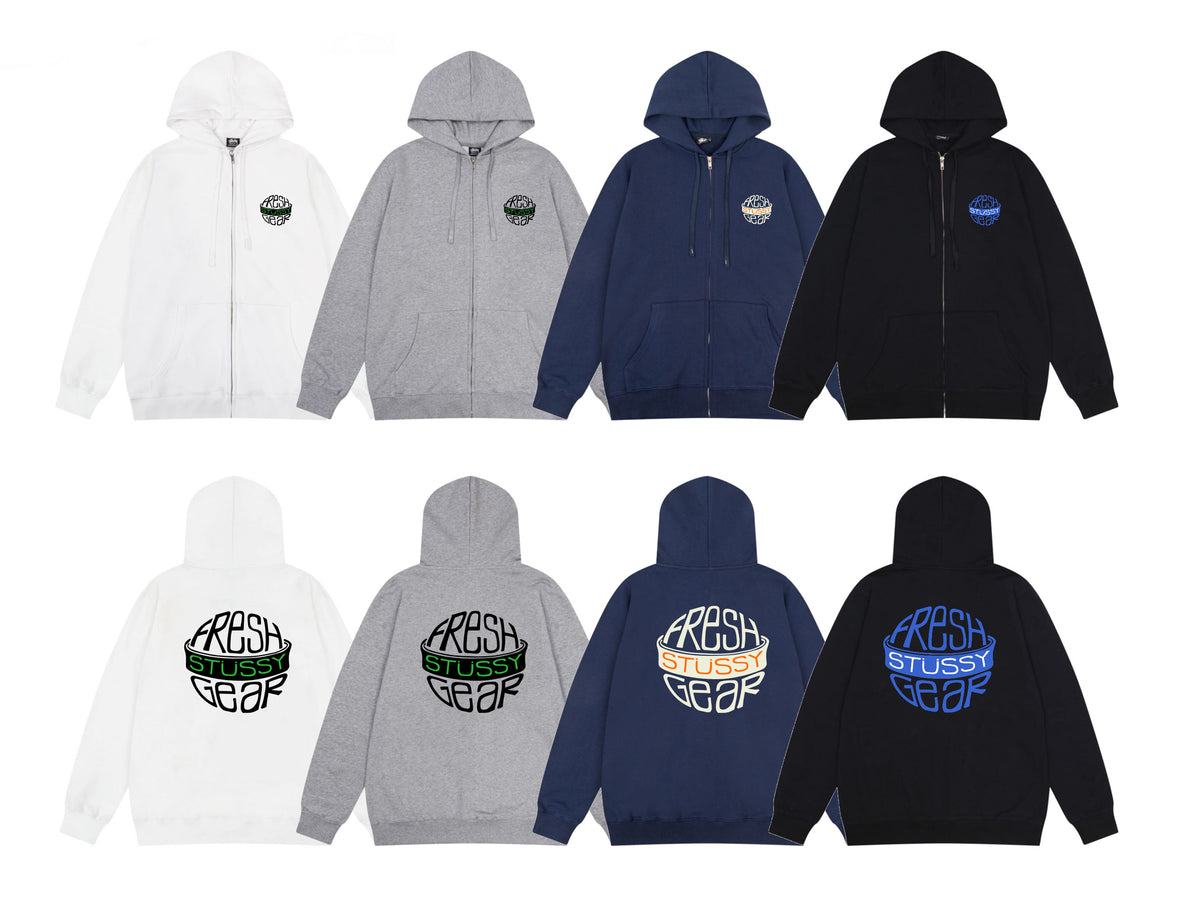 Stussy Zip Up Hoodie Multi Graphic Letter Print Streetwear Jacket