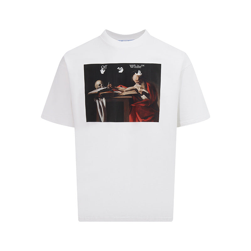 Tape Arrow Graphic Print Streetwear Crew Neck Short Sleeve T Shirt