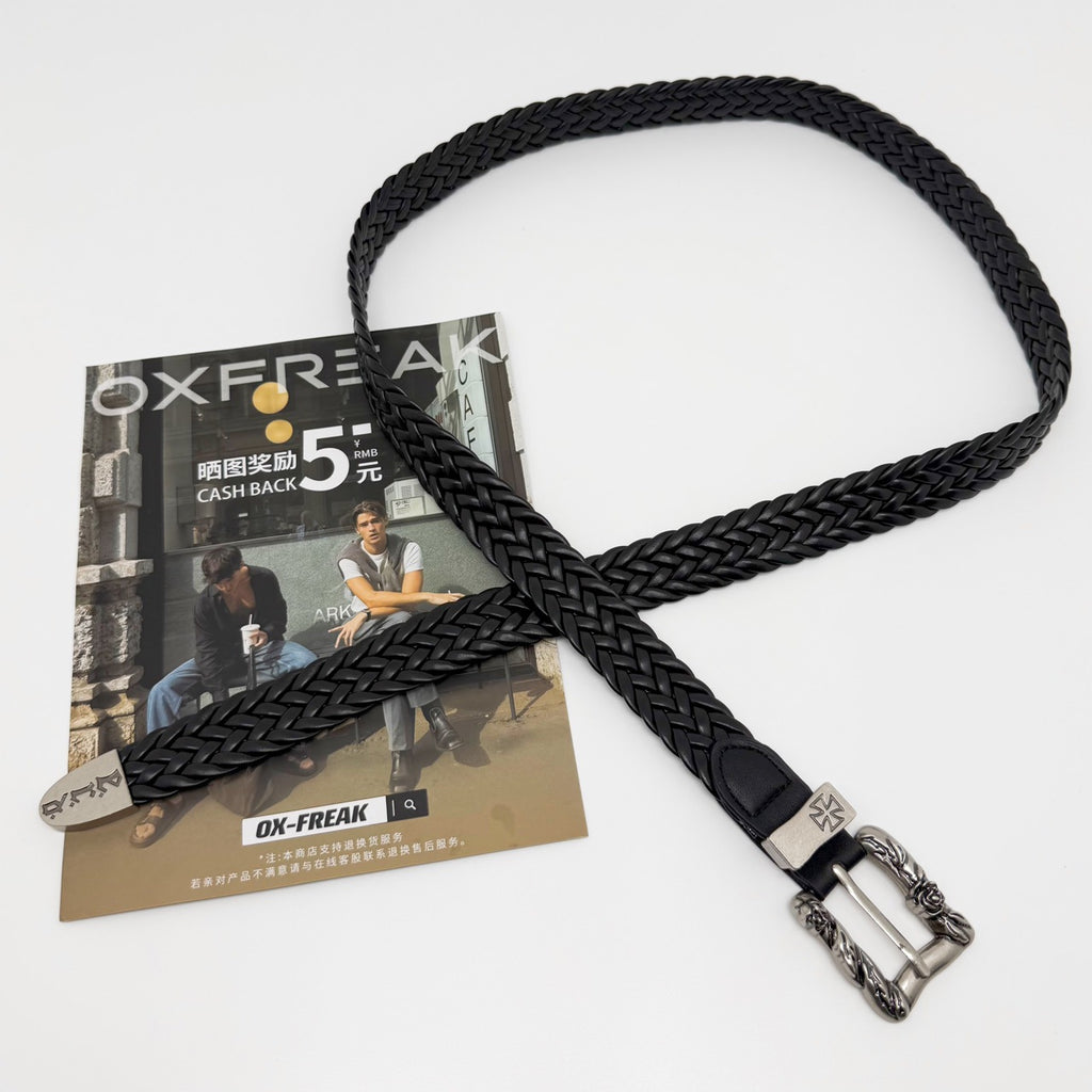 ERD Punk Rose Buckle Hand Woven Narrow Belt Streetwear Unisex