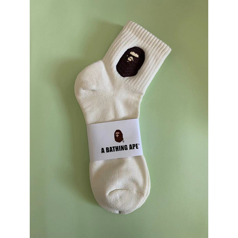BAPE Ape Head Shark Embroidered Ribbed Crew Socks