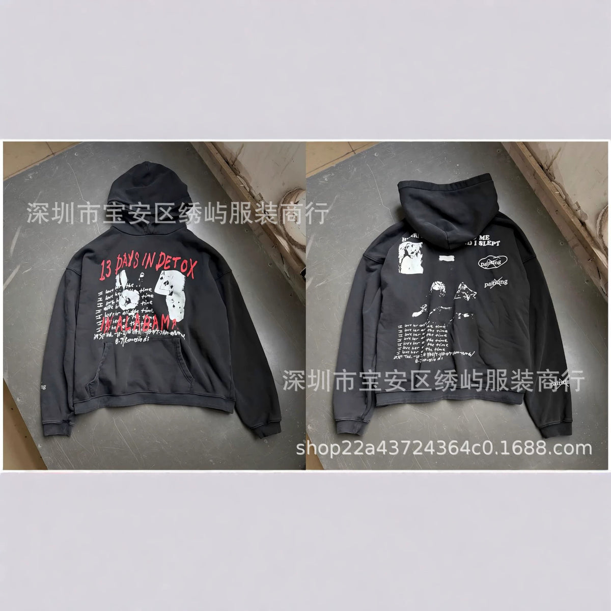 ERD Distressed Photo Letter Print Hoodie Vintage Cotton Pullover
