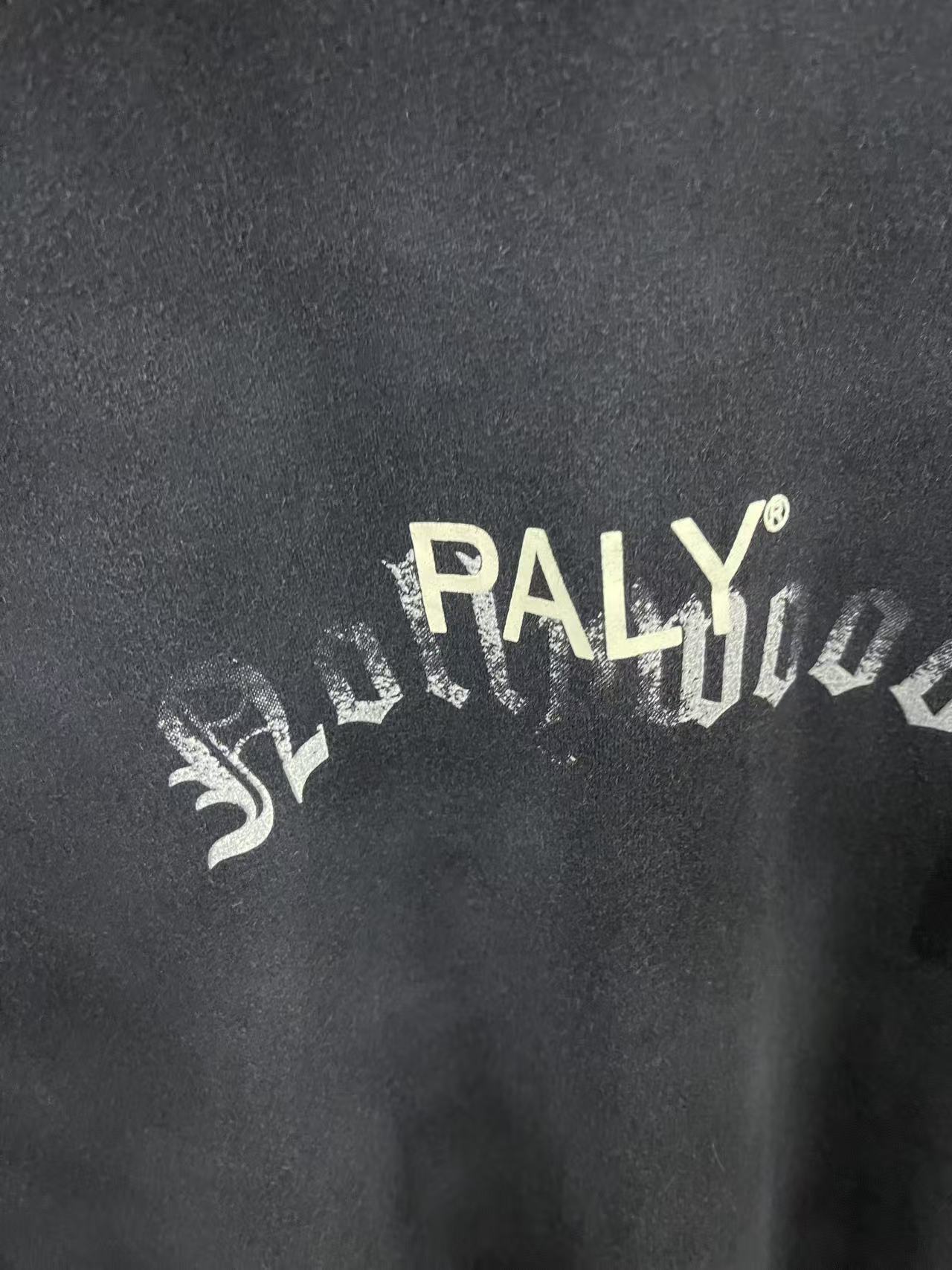 Paly Hollywood Letter Print Distressed Pocket Washed Crew Neck T Shirt