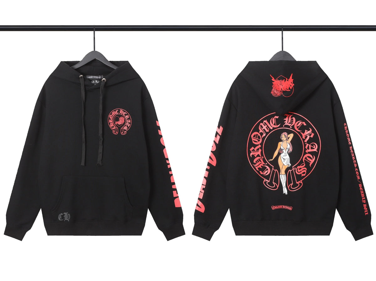 Chrome Hearts Horseshoe Cross Hoodie Goth Streetwear Graphic Pullover
