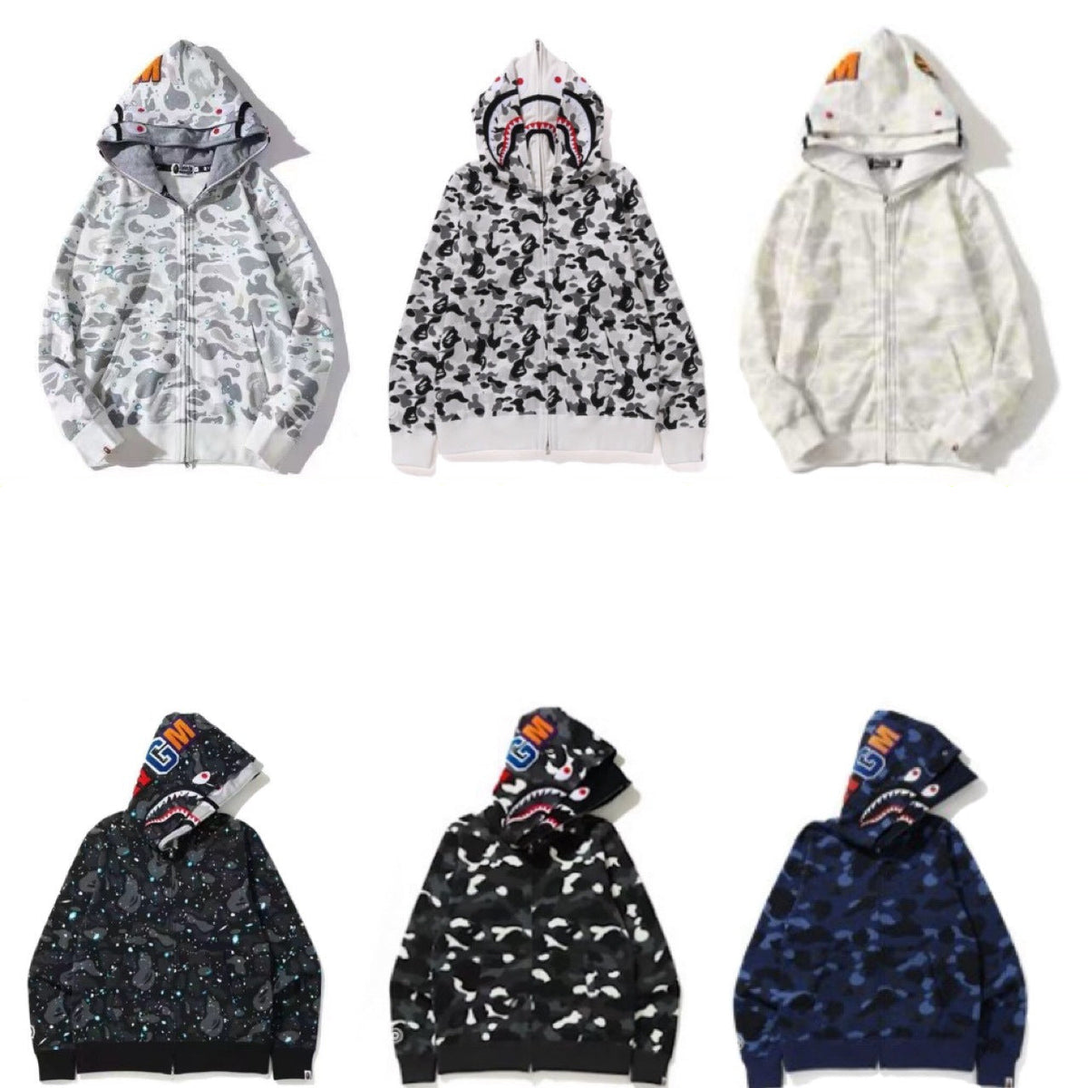 BAPE Double Hood Shark Tiger Camo Embroidered Zip Hoodie