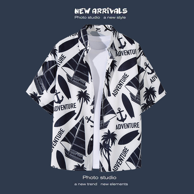 Mens Vintage Tropical Hawaiian Floral Loose Short Sleeve Beach Shirt