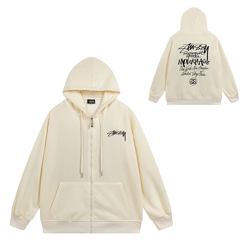 Stussy Graphic Zip Up Hoodie Letter Streetwear Casual Pullover Jacket