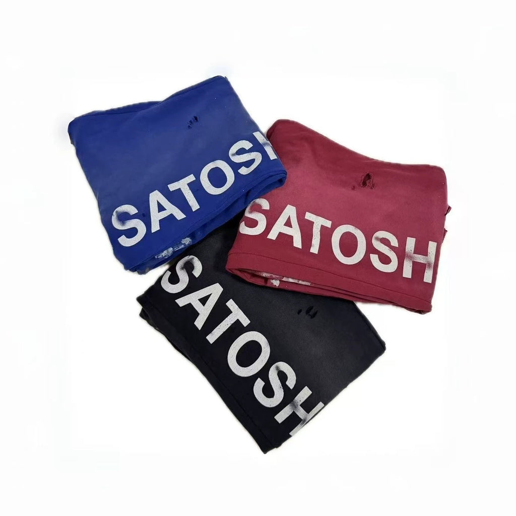 Satoshi Nakamoto Washed Distressed Splash Paint Wide Leg Sweatpants