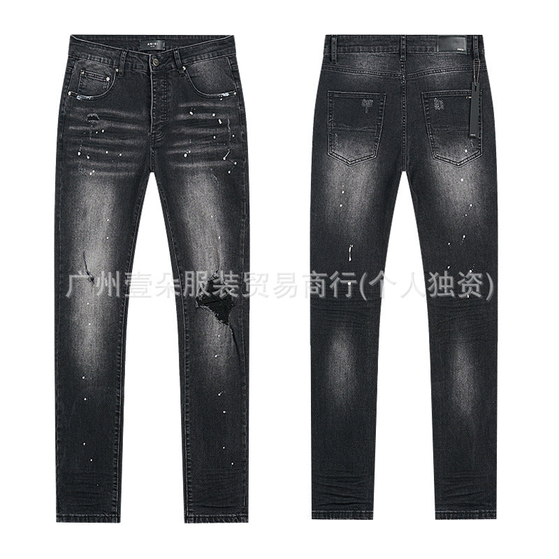 Amiri Washed Distressed Embroidered Slim Tapered Denim Jeans Unisex