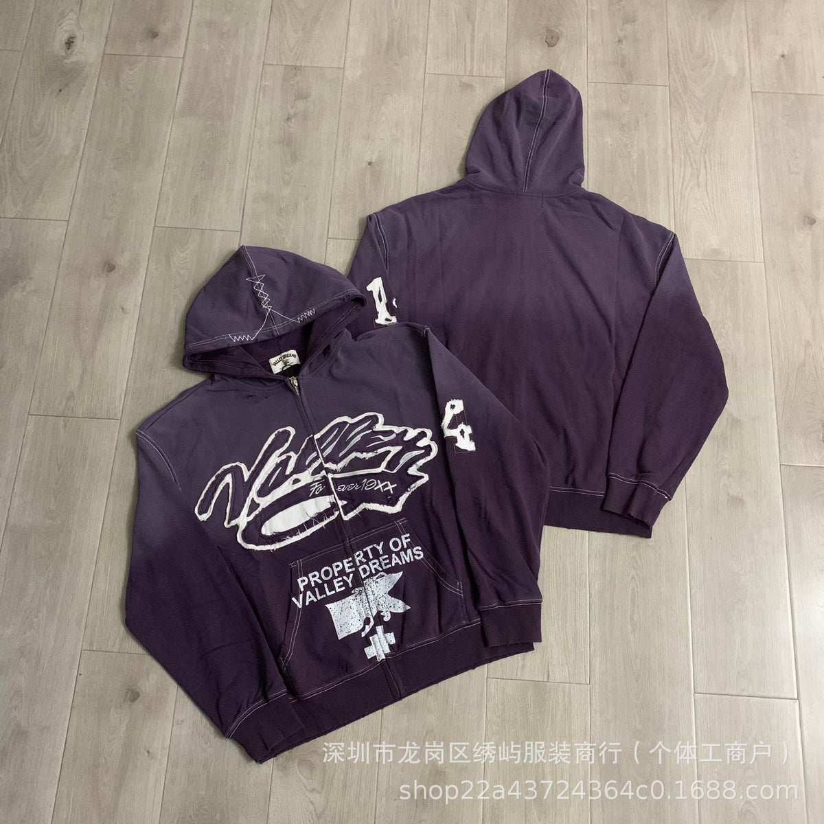 Valley Dreams Graphic Zip Up Hoodie Rhinestone Vintage Street Jacket