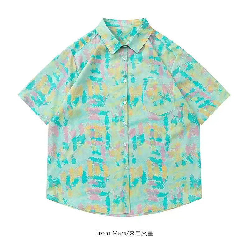 Mens Tropical Hawaiian Floral Loose Short Sleeve Summer Shirt 8002-8034