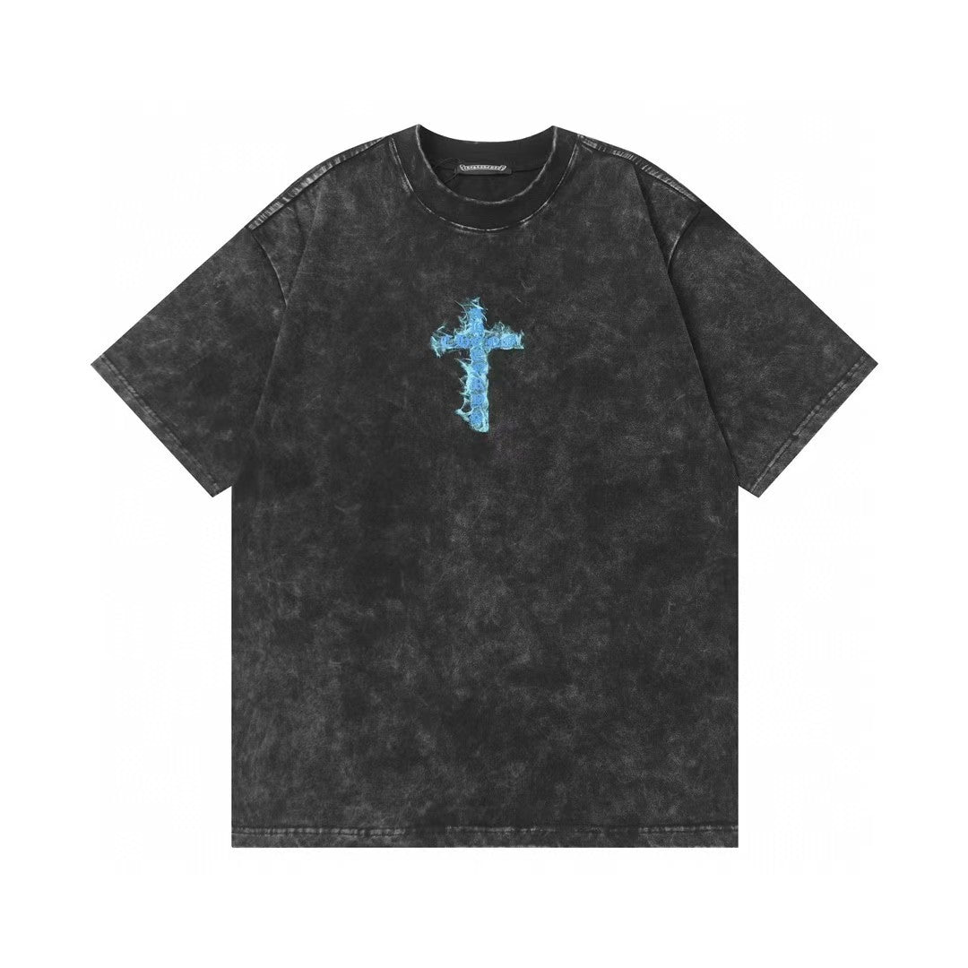 Chrome Hearts Color Sanskrit Cross Print Short Tee Unisex Y2K