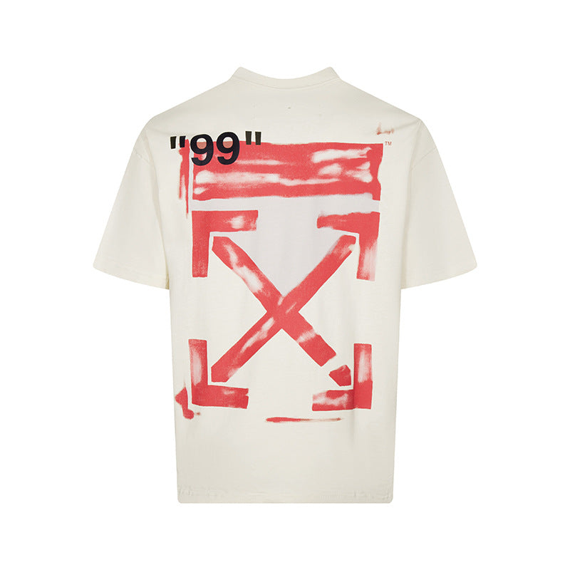 Tape Arrow Graphic Print Streetwear Crew Neck Short Sleeve T Shirt