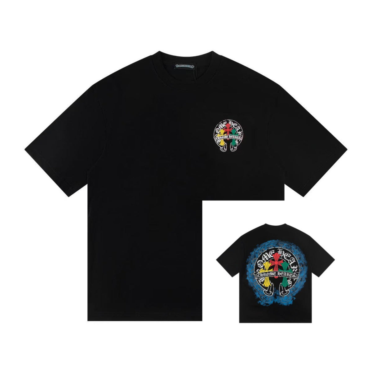 Chrome Hearts Color Sanskrit Cross Horseshoe Print Short Tee Unisex