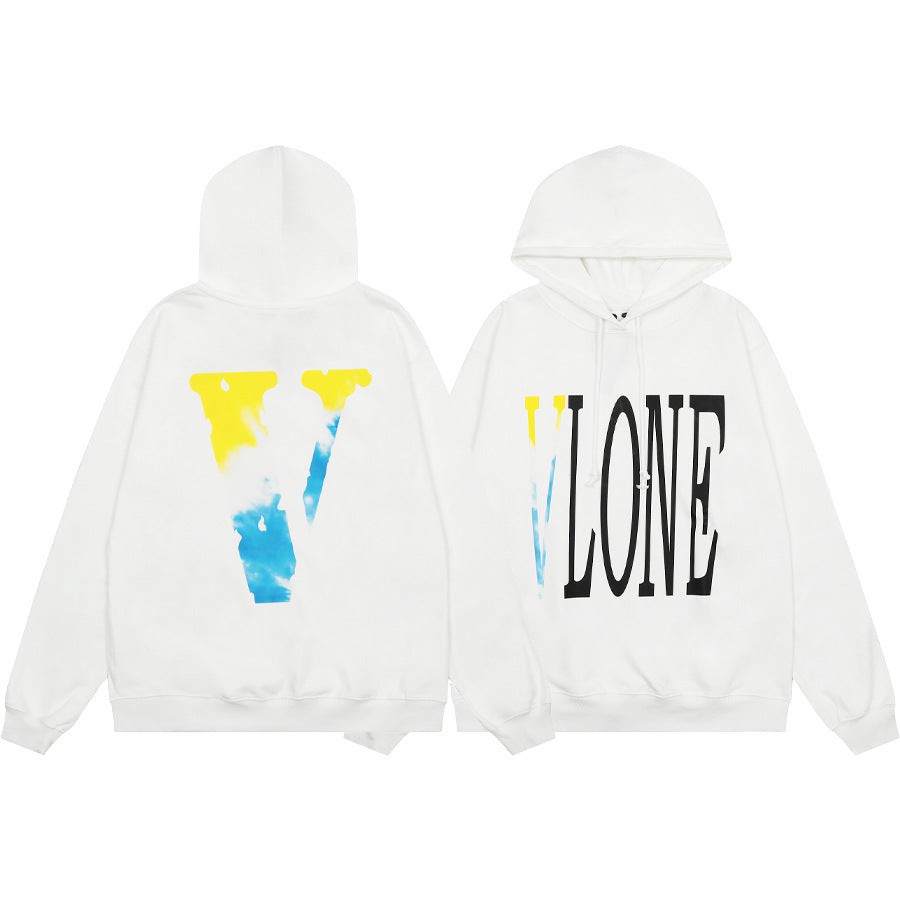 Vlone Multi Pattern Big V Graphic Oversized Hoodie Streetwear Unisex