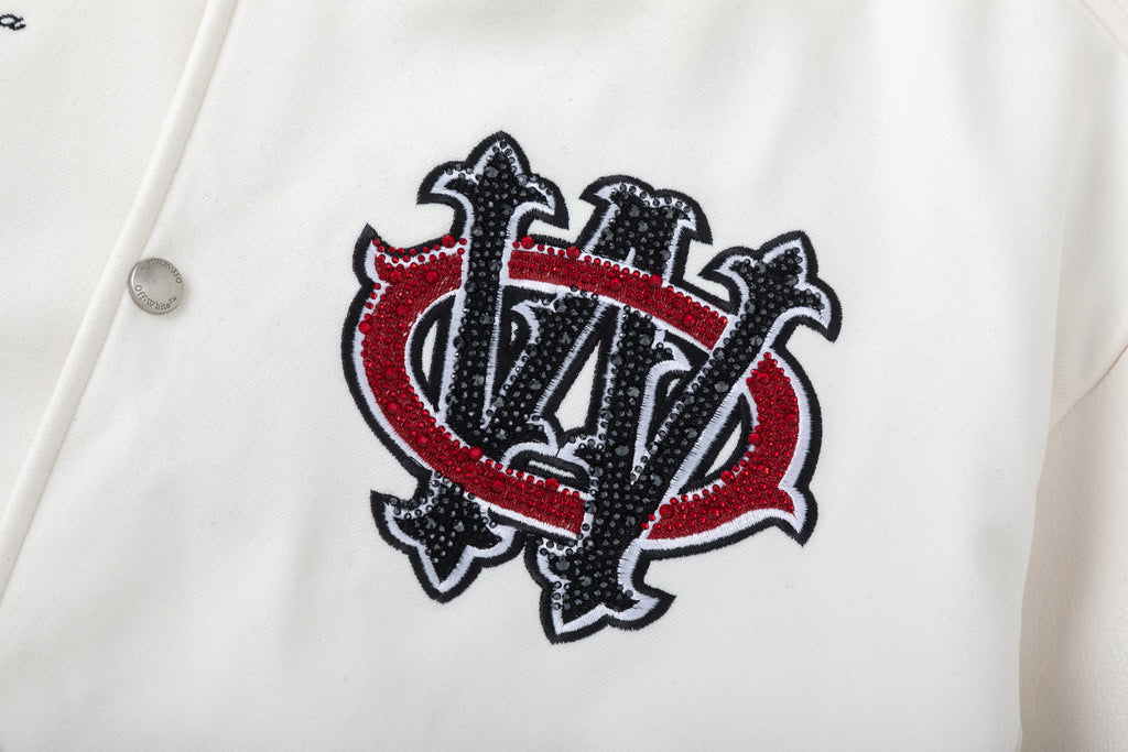 Off White Mobile Letter Embroidery Varsity Baseball Jacket Unisex