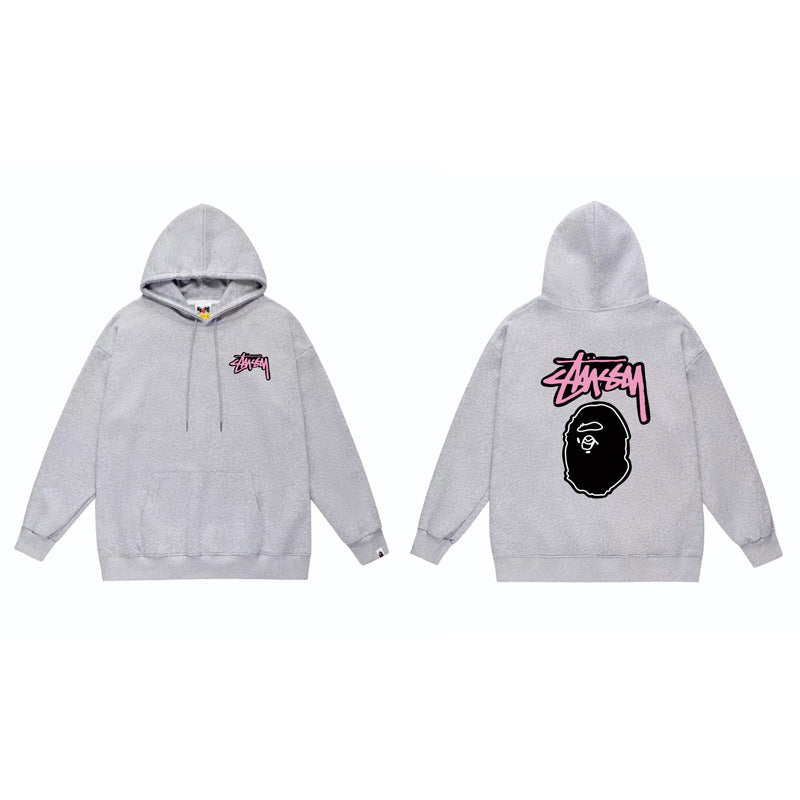 BAPE x Stussy Shark Graphic Hoodie Street Cotton Pullover Sweatshirt