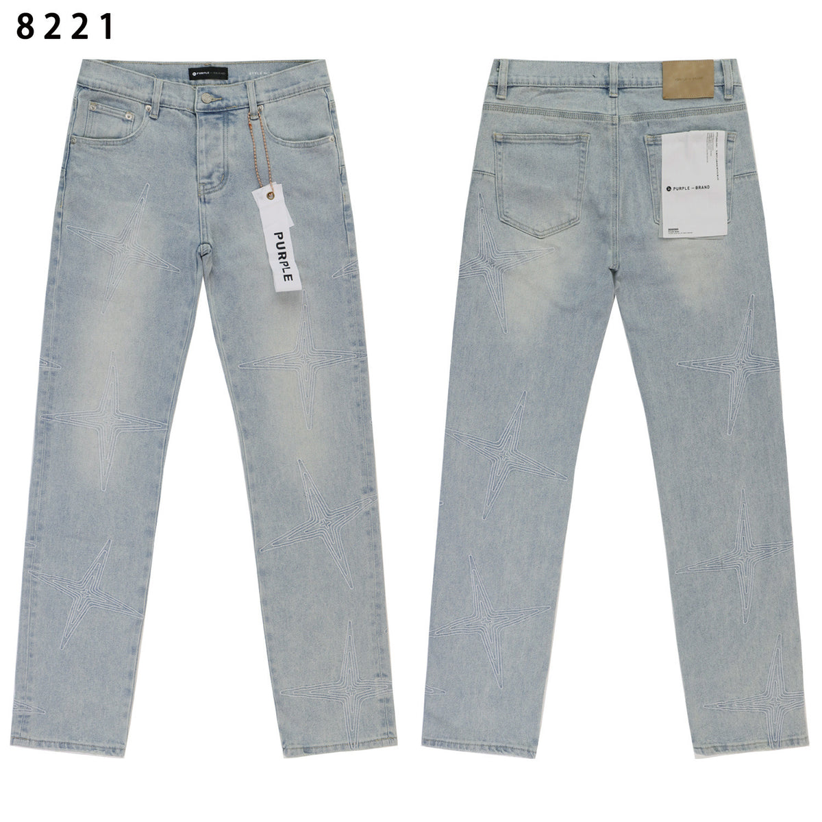 Purple Brand Star Embroidery Skinny Denim Jeans Unisex