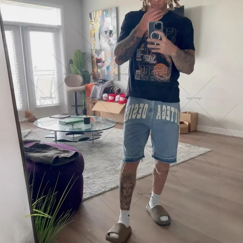 Y2K Skull Embroidery Baggy Denim Jorts