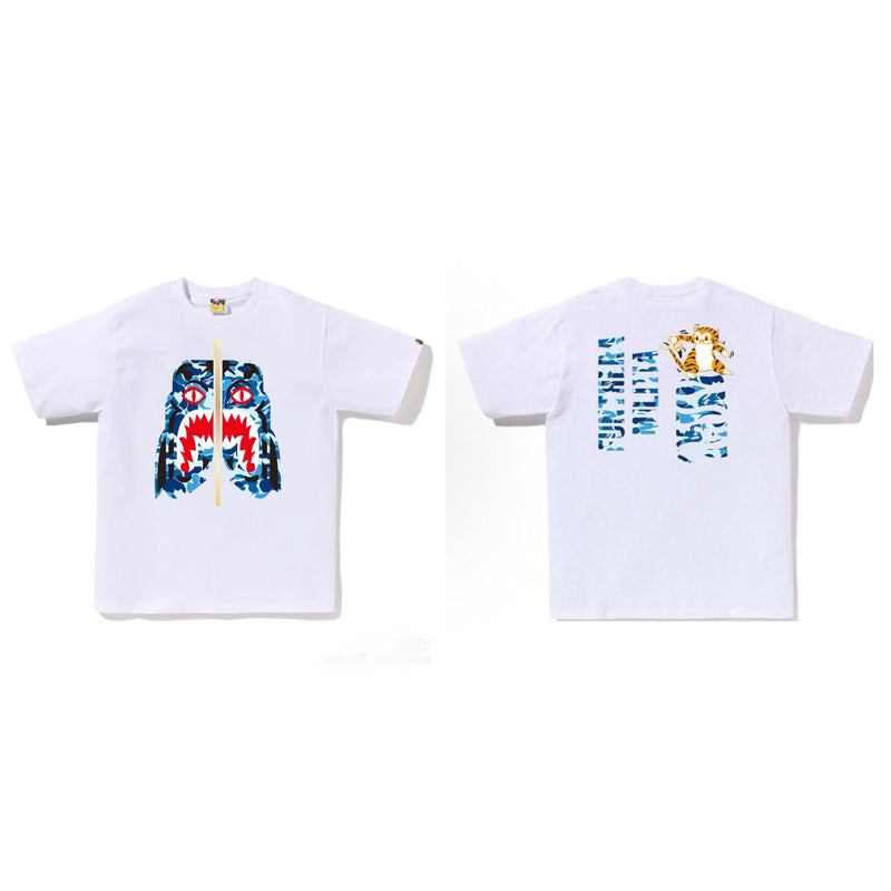BAPE Ape Head Shark Print Loose Casual Unisex Short Sleeve T-Shirt