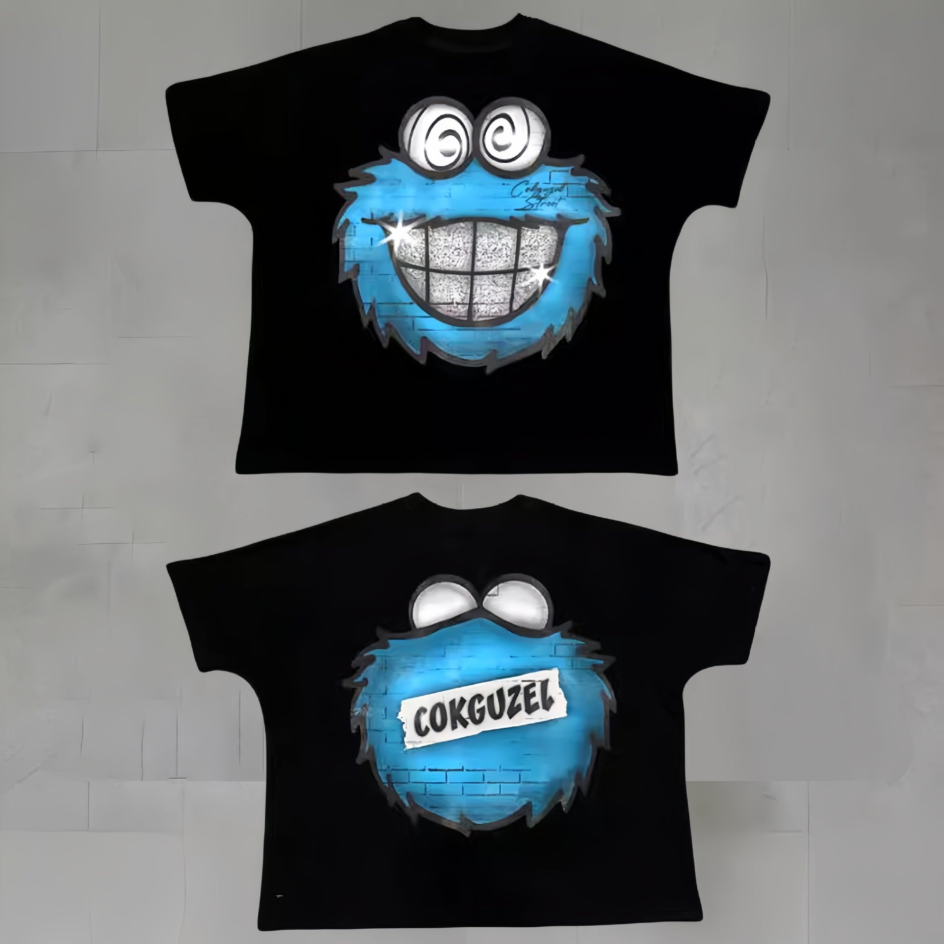 Touch Studios Y2K doppelseitiges Oversize-Vintage-Baumwoll-T-Shirt mit Cartoon-Print