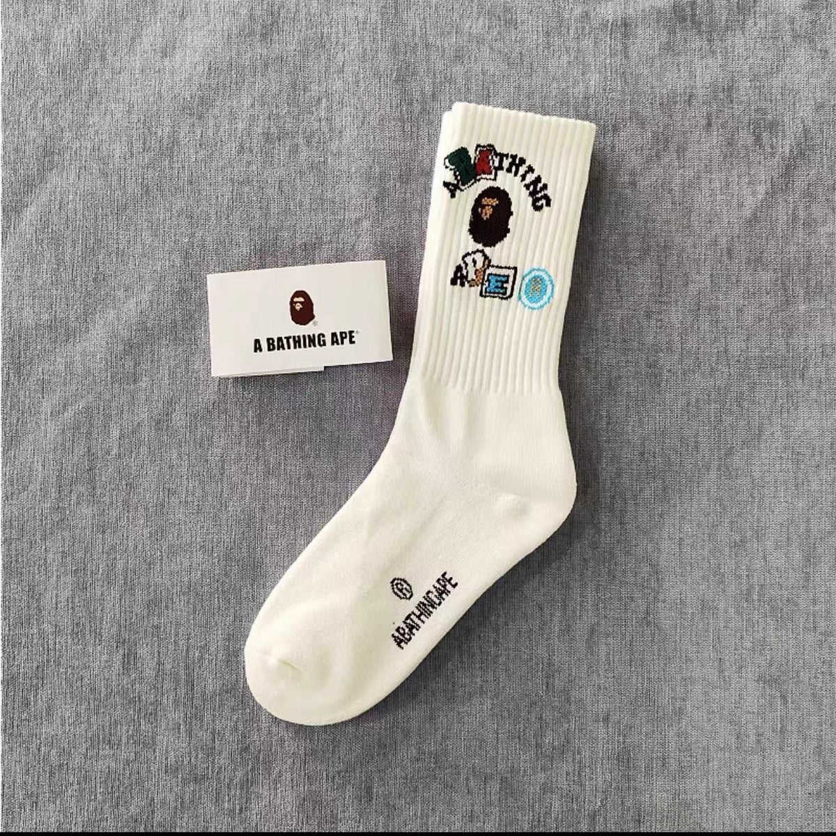 BAPE Ape Head Ribbed Crew Socks Multi Graphic Prints