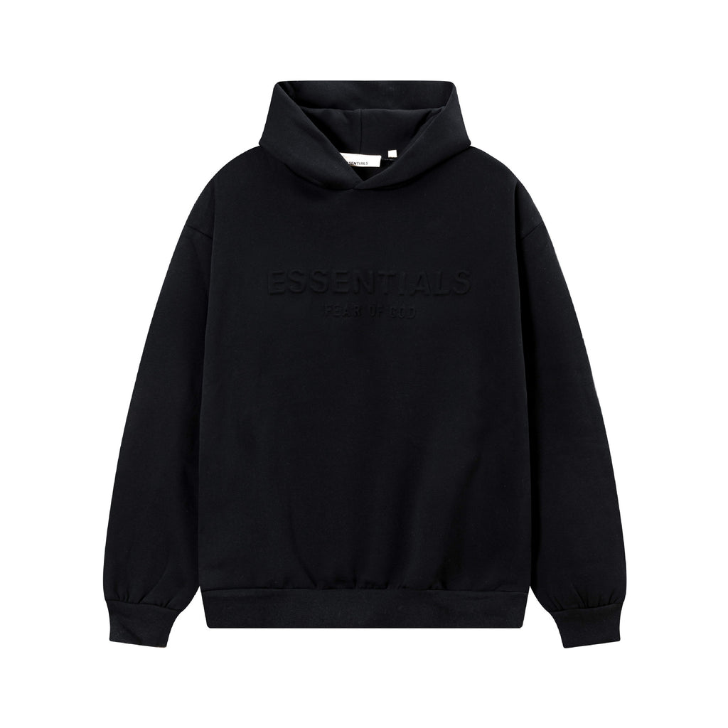 Fleece Lined Embossed Letter Streetwear Pullover Hoodie