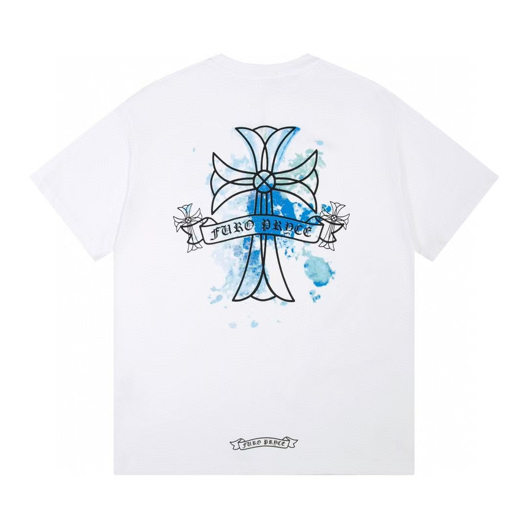 Chrome Hearts Color Sanskrit Cross Print Short Tee Unisex Y2K